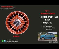 Cerchi grifo 12 pollici 4x98 ROSSO fiat 126 - 1