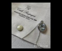 COLLANA CUORE ORO 18kt. DIAMANTE ED ACQUAMARINA