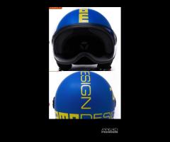 Casco blu scritta gialla Momo design heritage