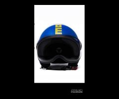 Casco blu scritta gialla Momo design heritage