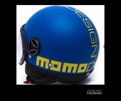 Casco blu scritta gialla Momo design heritage