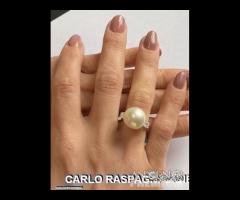 ANELLO ORO 18kt. DIAMANTI E GRANDE PERLA AUSTRALIA - 5