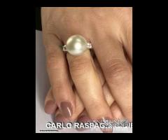 ANELLO ORO 18kt. DIAMANTI E GRANDE PERLA AUSTRALIA - 6