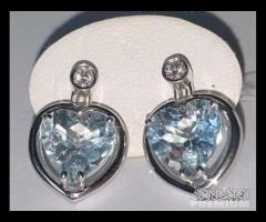 ORECCHINI CUORE ORO 18kt. DIAMANTI ED ACQUAMARINE