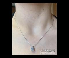 COLLANA ORO 18kt. DIAMANTI ED ACQUAMARINA OVALE