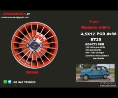 Cerchi grifo 12 pollici 4x98 ROSSO fiat 126