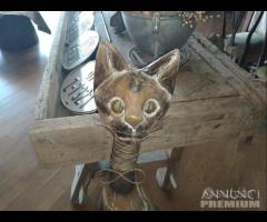 Statuetta In Legno Raffigurante Un Gatto - 2