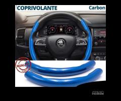 COPRIVOLANTE per SKODA Effetto FIBRA CARBONIO Blu