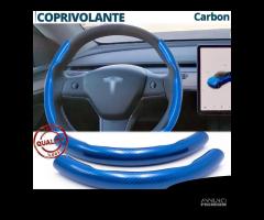 COPRIVOLANTE per TESLA Effetto FIBRA CARBONIO Blu