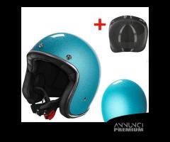 CASCO JET MOTO VINTAGE STORMER TURCHESE + BUBBLE