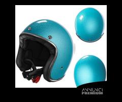 CASCO JET MOTO VINTAGE STORMER TURCHESE + BUBBLE