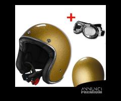 CASCO MOTO VINTAGE STORMER ORO + OCCHIALI CROMATI - 1