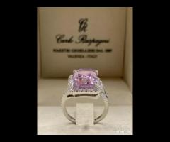 ANELLO ORO 18kt. DIAMANTI E KUNZITE ROSA NATURALE