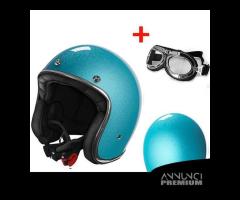 CASCO JET VINTAGE TURCHESE GLITTERATO + OCCHIALI