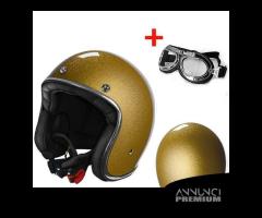 CASCO JET VINTAGE MOTO ORO GLITTERATO + OCCHIALI