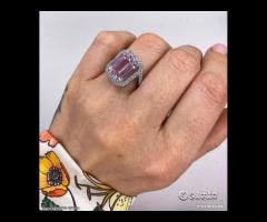 ANELLO ORO 18kt. DIAMANTI E KUNZITE ROSA NATURALE